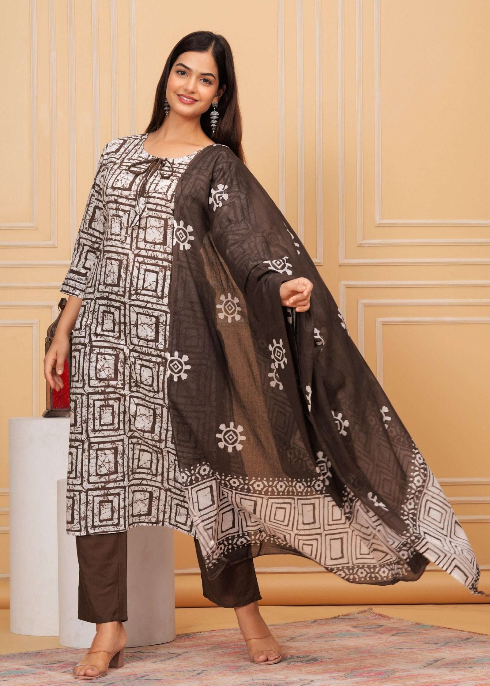 Women's Cotton Hand Block Printed Straight Kurti with Pant and Printed Dupatta - Image 4