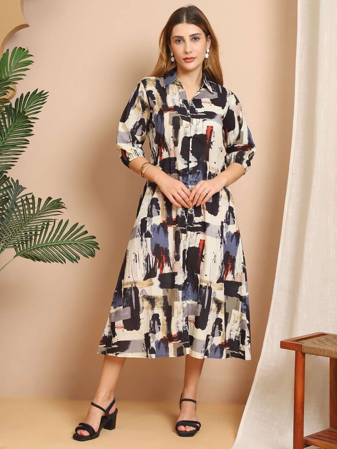 Women's Pure Cotton Printed Collared Top and Pant Co-ord Set (Multti Color6) - Image 7