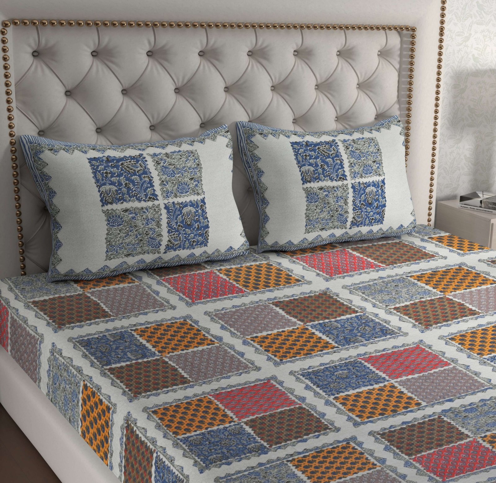 Rajasthani Traditionally Printed Cotton Doublebed Bedsheet With Pack of 2 Pillow Covers - Image 3